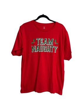 Team Naughty Red Holiday Graphic T-Shirt XL Christmas Humor Tee